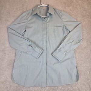 Lafayette 148 New York Striped Button Down Shirt Blue White Cotton Blend XS